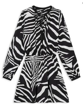 The Kooples Zebra Print Long Sleeve Mini Dress In Black Small /EU 1